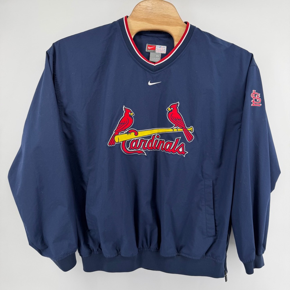 Nike Pullover Mens XL Navy St. Louis Cardinals V-Neck Windbreaker Side Zip MLB